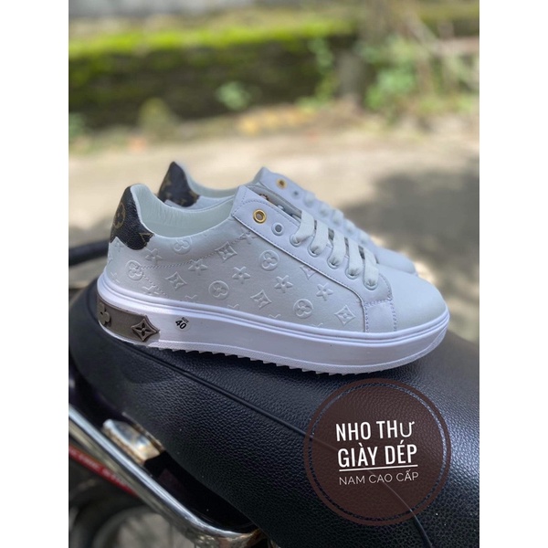 Giày thể thao nam trắng buộc dây . Giày louis vuitton nam siêu cấp kèm hộp