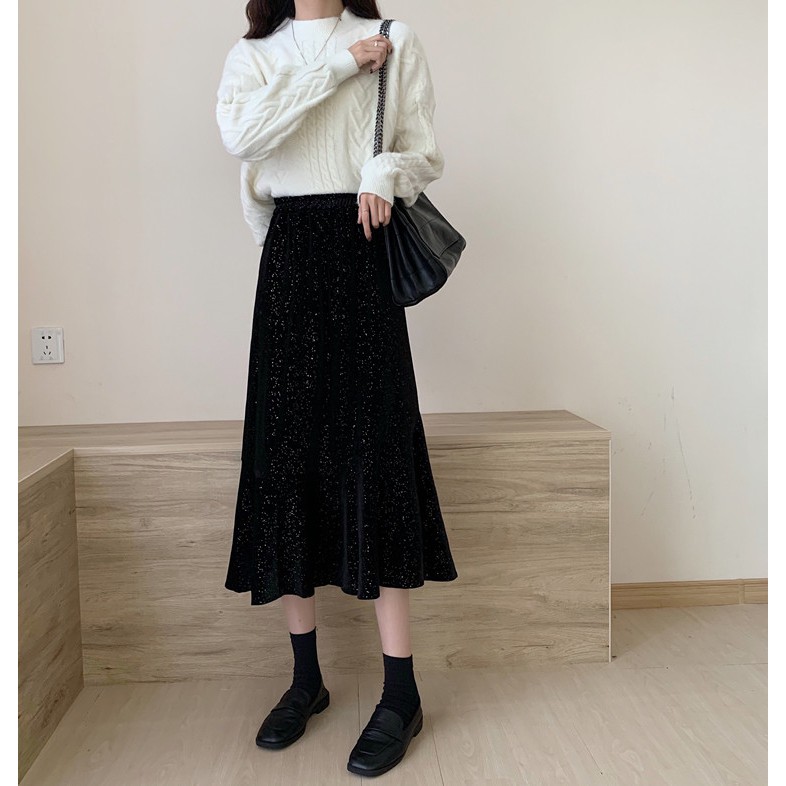 Chân Váy Nhung Dài Lưng Cao Dáng Chữ A Dễ Phối Đồ | BigBuy360 - bigbuy360.vn