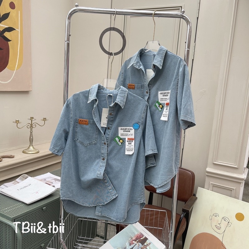 Áo sơ mi nữ, Áo sơ mi jeans bò tag mặt cười chất mềm đẹp loại 1