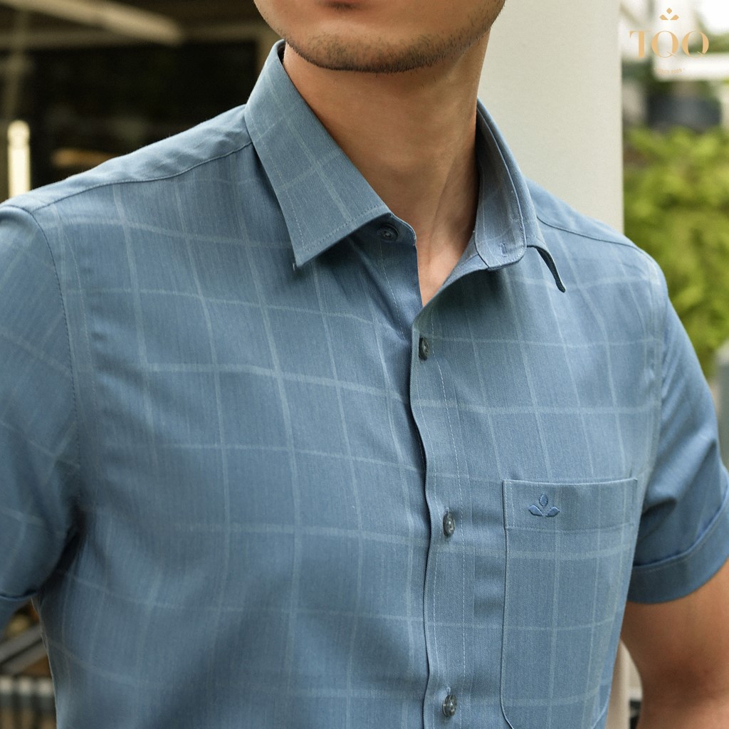Áo sơ mi nam ngắn tay TQQ dáng Slimfit công sở K460CB vạt bằng có túi ngực chất liệu Viscose không nhăn co dãn nhẹ