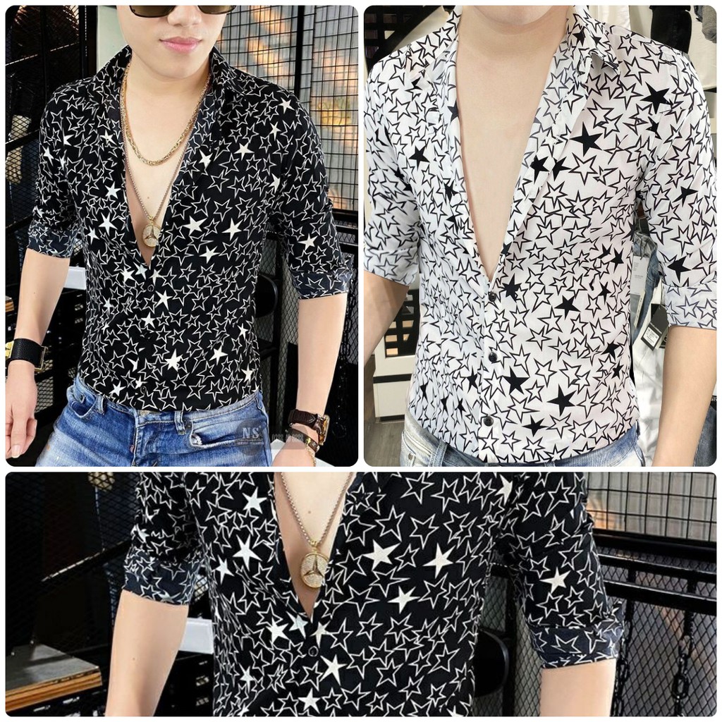 LQ Fashion - Áo sơ mi Nam dày tay với chất lụa kate mịn mát, in hoạ tiết 3D ngôi sao đầy cuốn hút - Hot trend | BigBuy360 - bigbuy360.vn