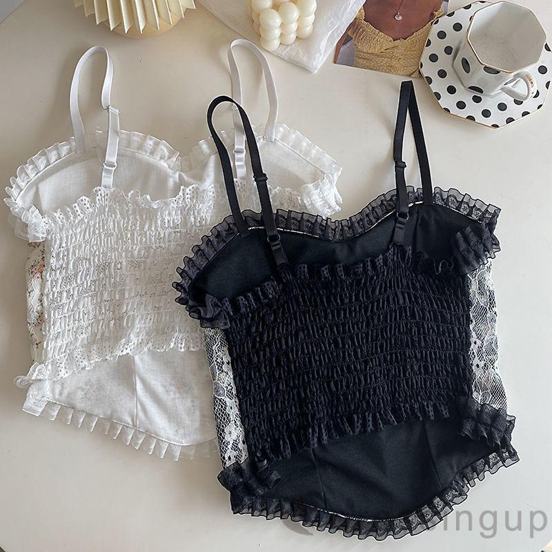 DRESSINGUP-Áo hai dây họa tiết hoa phối ren không có gọng thời trang hè cho nữ