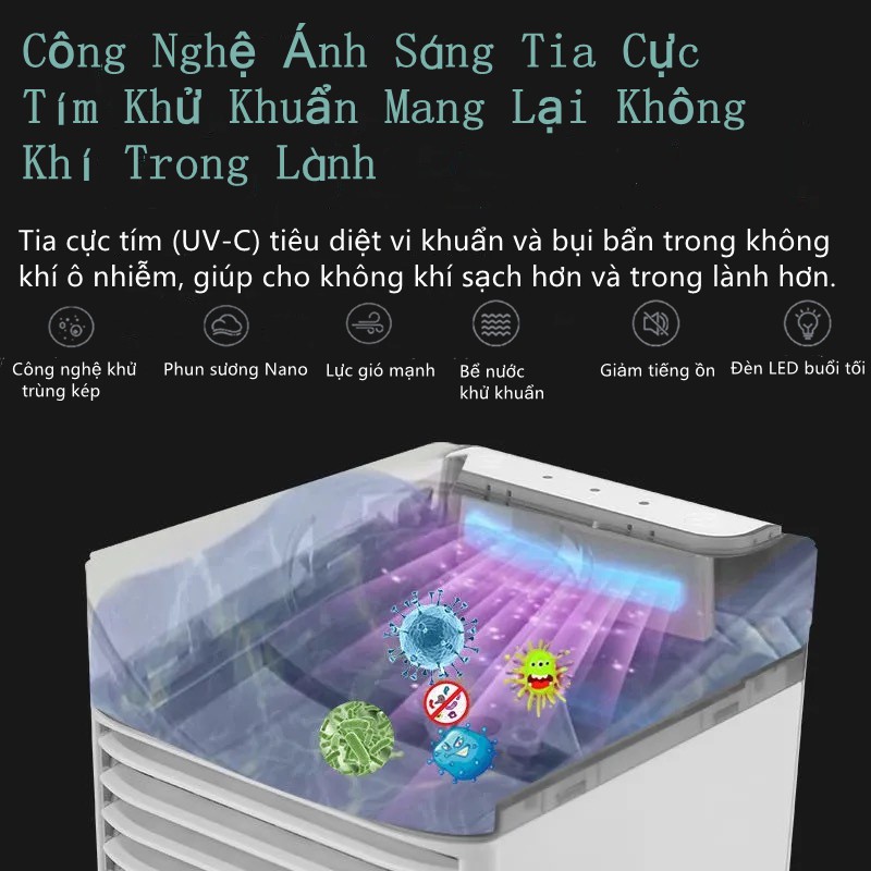 Quạt điều hòa không khí di động mini thế hệ thứ sáu, quạt làm mát, tạo ẩm, chức năng phun sương