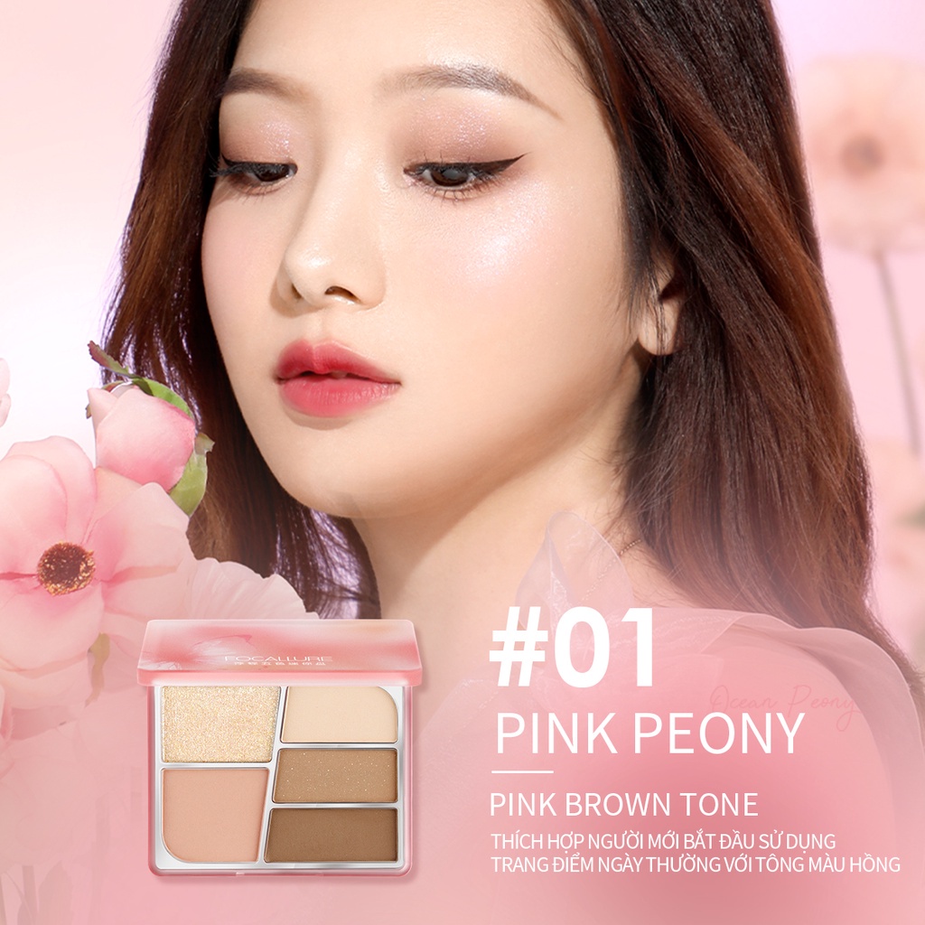 Bảng Phấn Mắt FOCALLURE 5 Màu Tông Nhũ Và Lì Chống Mồ Hôi