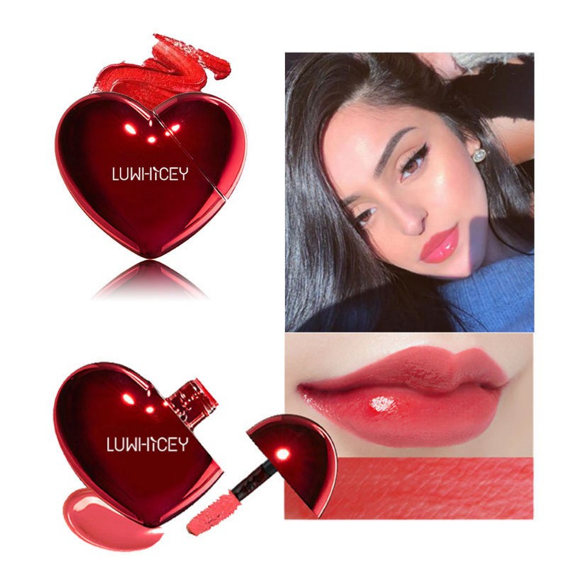[Hàng mới về] Son kem ddưỡng ẩm chống dính lên màu nhanh lâu trôi thiết kế vỏ hình trái tim