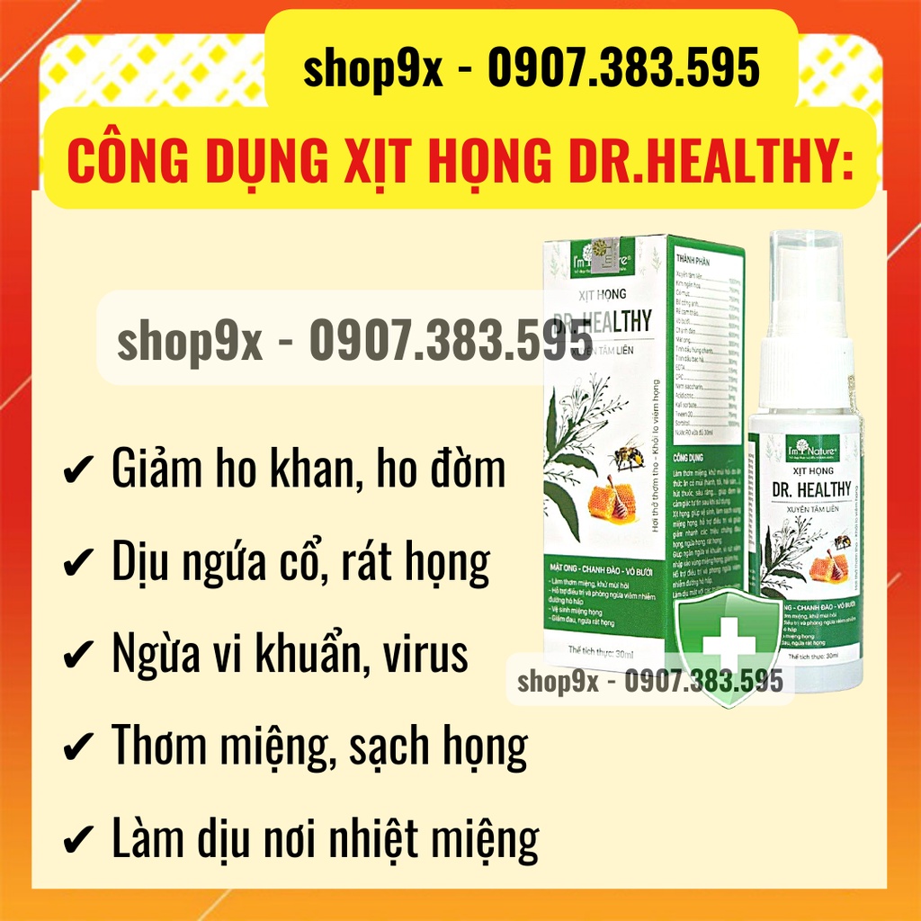 Xịt Họng Xuyên Tâm Liên Dr.Healthy Thơm Miệng Giảm Ho Ngứa Cổ Khử Mùi Hôi Miệng 30ml