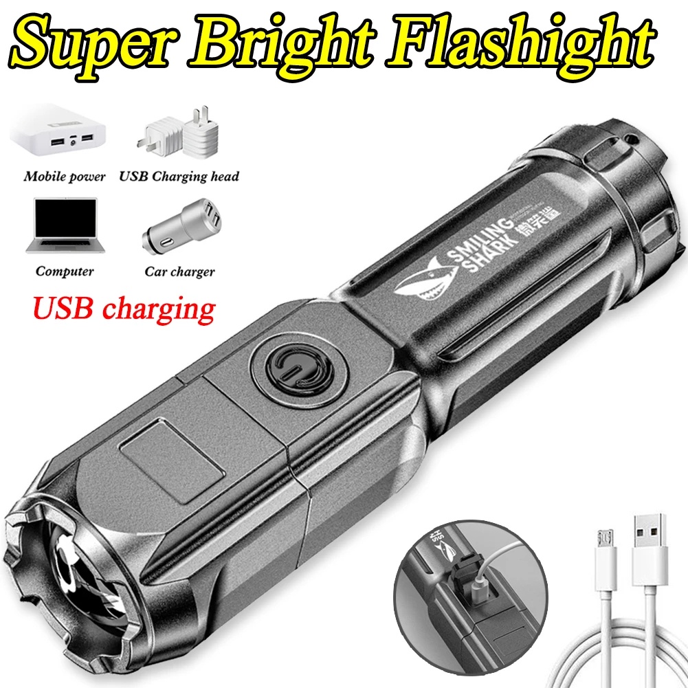 Đèn pin cầm tay điều chỉnh 3 chế độ sáng siêu mạnh mẽ sạc lại được ABS LED nhỏ gọn cho hoạt động ngoài trời