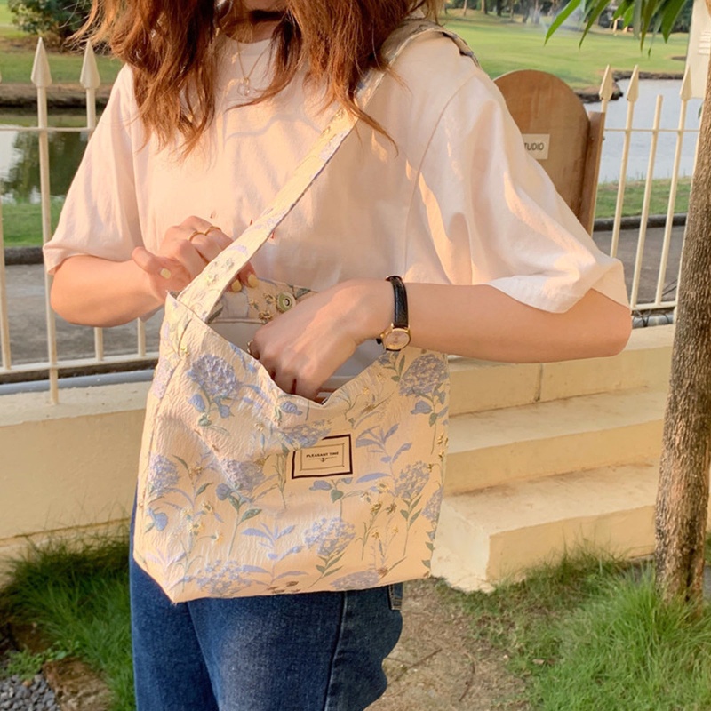 Yoioi Túi Xách Đeo Dưới Cánh Tay Họa Tiết Hoa Màu Xanh Dương Vintage Cho Nữ
