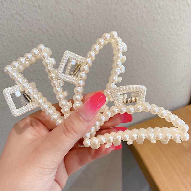 Kẹp bấu tóc nhiều kiểu dáng đính ngọc trai nhân tạo xinh xắn phong cách Hàn Quốc 8cm