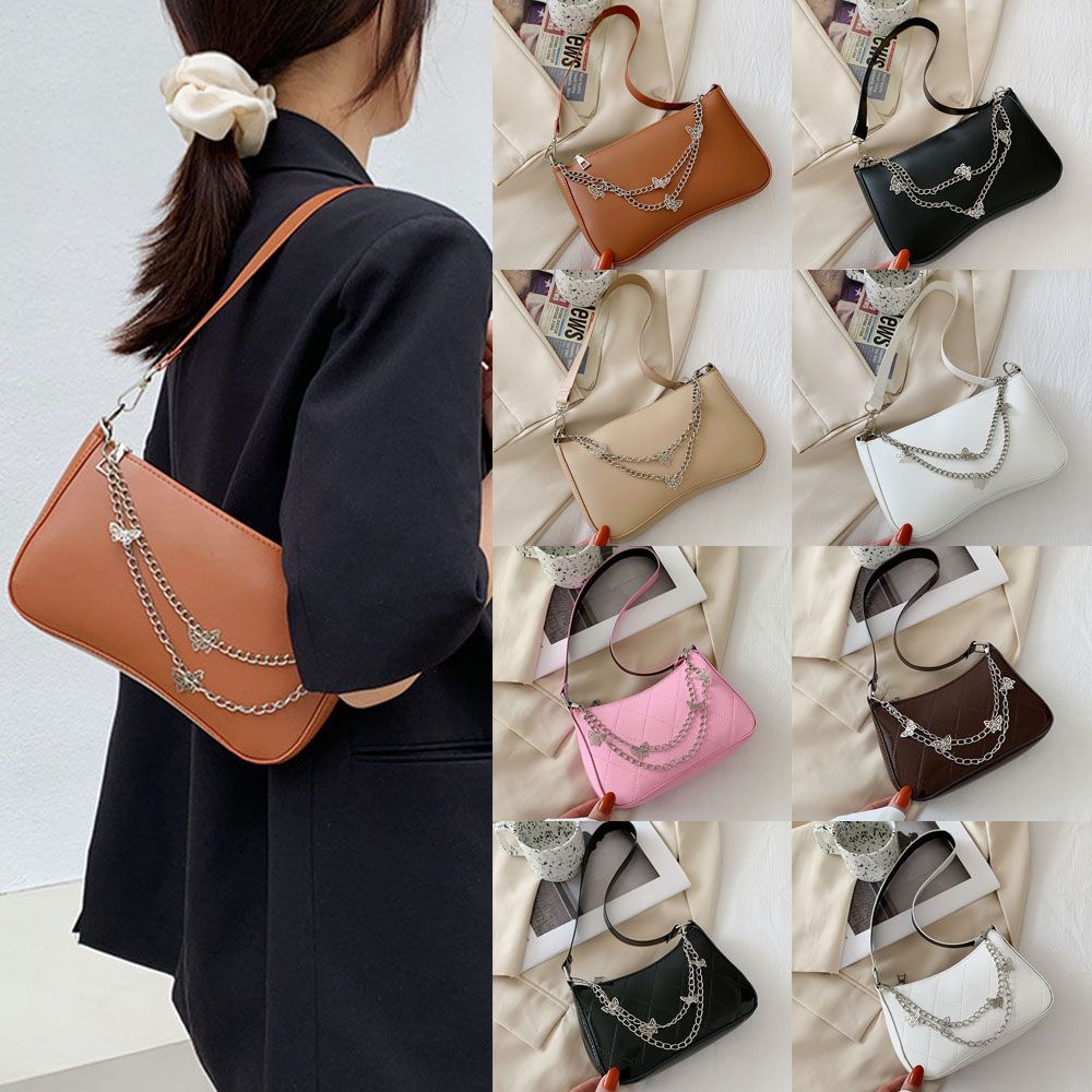 Túi Xách Da PU Họa Tiết Bướm Dập Nổi Phối Dây Xích Đa Năng Thời Trang Cho Nữ