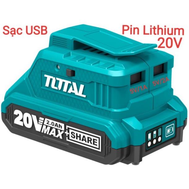 Ngàm sạc cổng - Đế chuyển sạc có cổng USB 20V Total TUCLI2001 Sạc Lithium USB