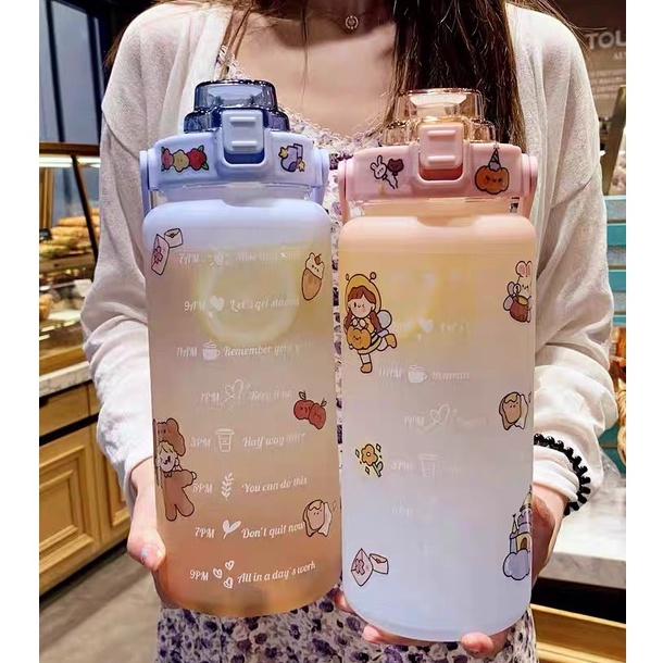 Bình Đựng Nước 2L Dễ Thương Có Vạch Báo Giờ Uống Nước Bình Đựng Nước 2L có Vòi tập Gym thể thao