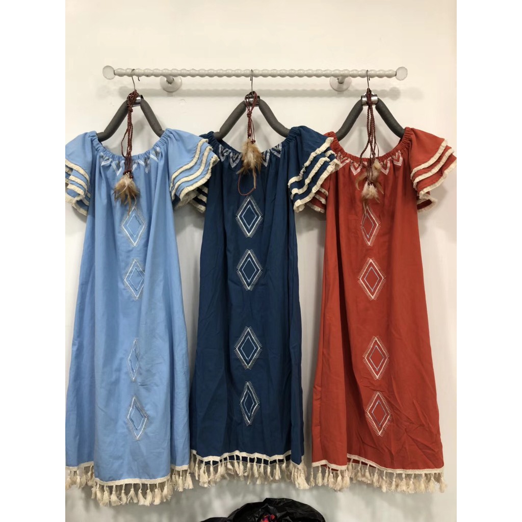 Đầm Linen Tua Rua Trễ Vai Phong Cách Bohemain - kèm hình tự chụp chất vải