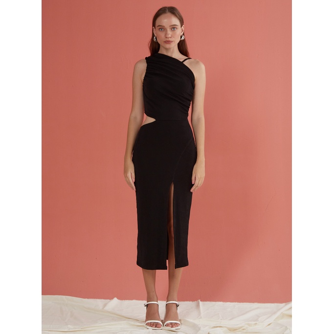 COCO SIN - Đầm Thun Đen Cut Out Xẻ Đùi