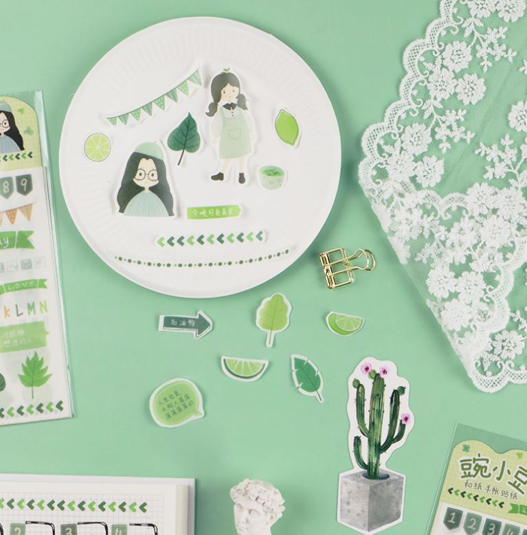 Bộ 4 Tấm Nhãn Dán Sticker Trang Trí Sổ Màu Bạc Hà 72038