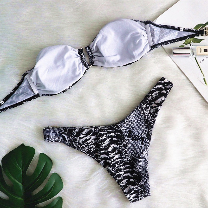 [BKN899] &lt;ÂU&gt; SET BIKINI QUÂY DA RẮN ĐEN KHUY NGỰC