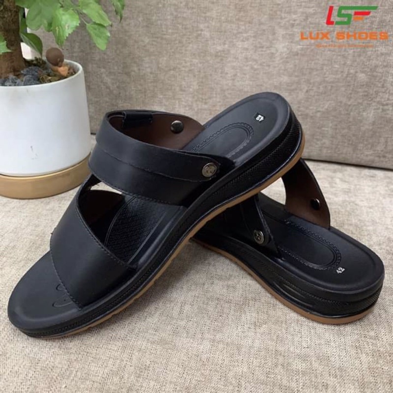 Dép quai ngang nam - Xăng đan nam Luxshoes - Dép nam da bò thật đế cao su kếp chống trơn trượt, kiểu dáng đơn giản