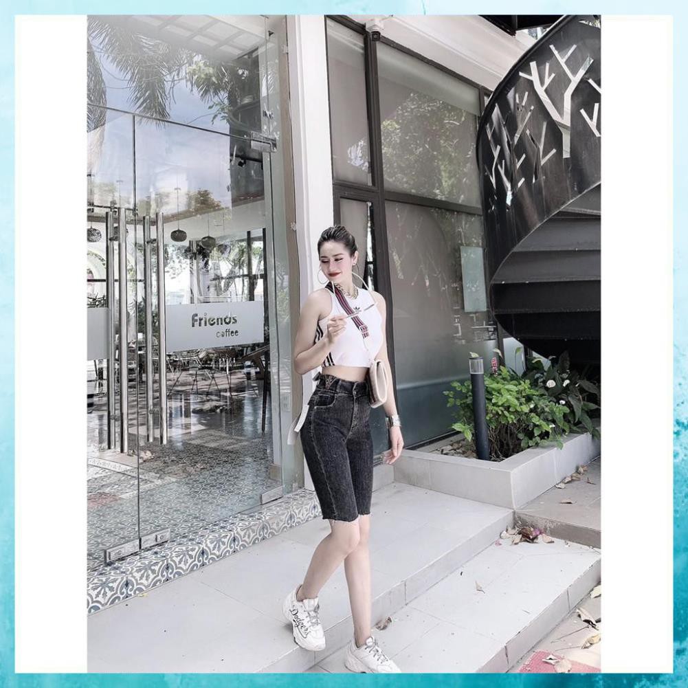[TH Jeans] Quần lửng jeans nữ, quần ngố bò chất liệu co giãn, lưng cao túi chéo cạp bản to. Mã N6120