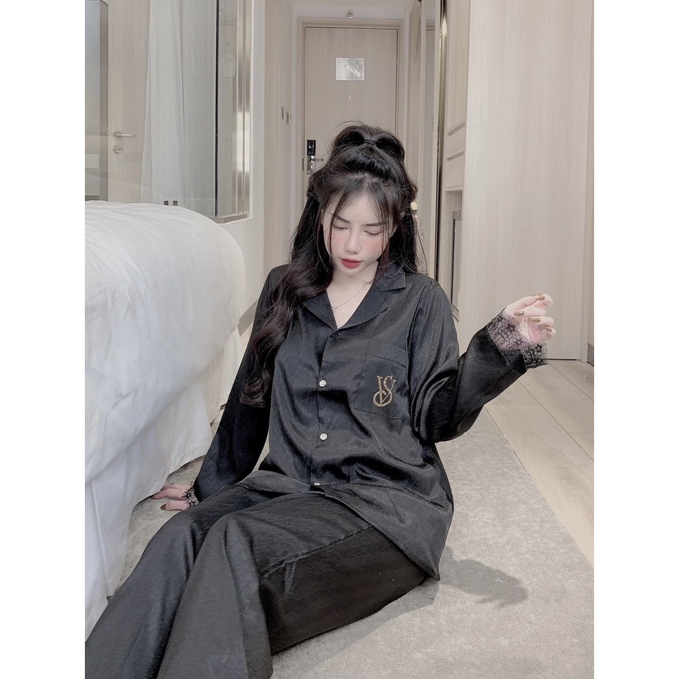 Đồ Ngủ, Đồ Bộ Nữ Tay Dài VS Đính Đá Lụa Xước - Pyjama Nữ Freesize