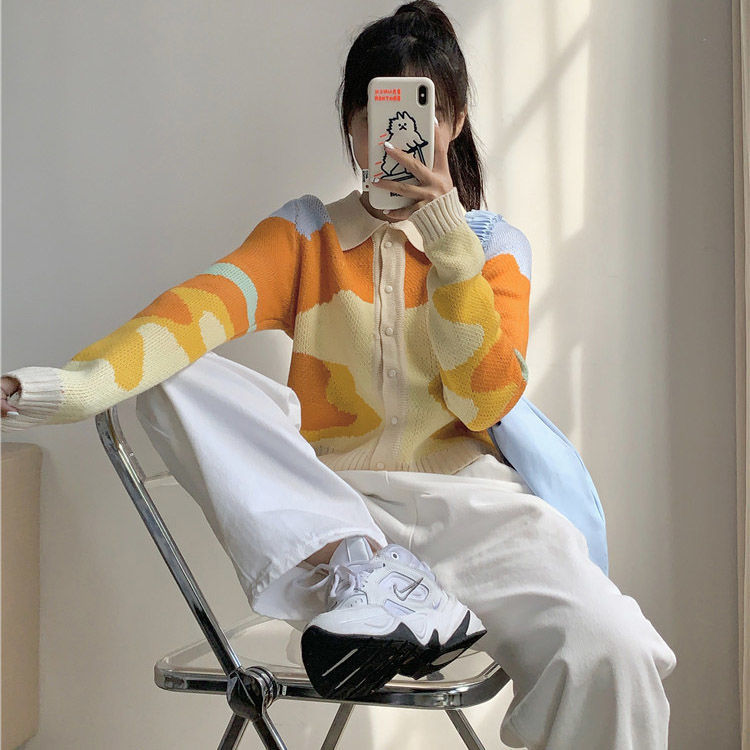 Cute Long Sleeve Cardigan Coat Korean Style 2020