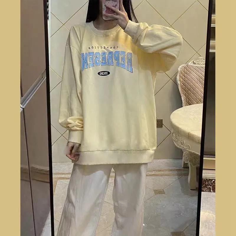 Set Áo Hoodies Dáng Rộng + Quần Dài Thiết Kế Đơn Giản Năng Động Thời Trang Dành Cho Nữ