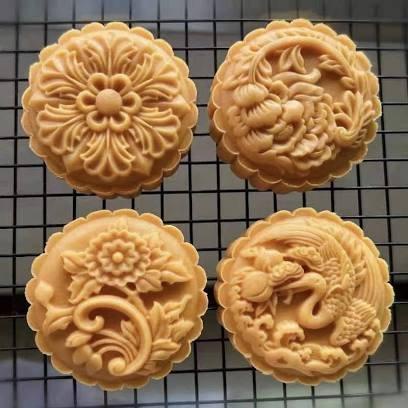 Khuôn trung thu lò xo 4 mặt tròn 200g Hạc Mẫu Đơn 22 ⚡ HÀNG LOẠI 1 ⚡ khuôn lò xo hoa văn 4 mặt khắc sâu, rất sắc nét