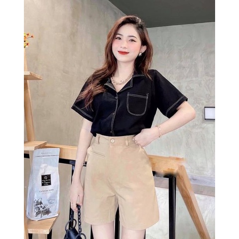 Áo sơ mi kiểu đũi xước phối chỉ viền hàng xưởng FM 21052230 | BigBuy360 - bigbuy360.vn