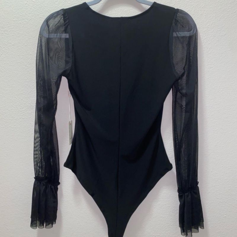 Bodysuits đen tay dài phối voan lưới đen f21 vnxk bodysuit sheer long sleeves forever 21 xuất khẩu dư xịn | BigBuy360 - bigbuy360.vn