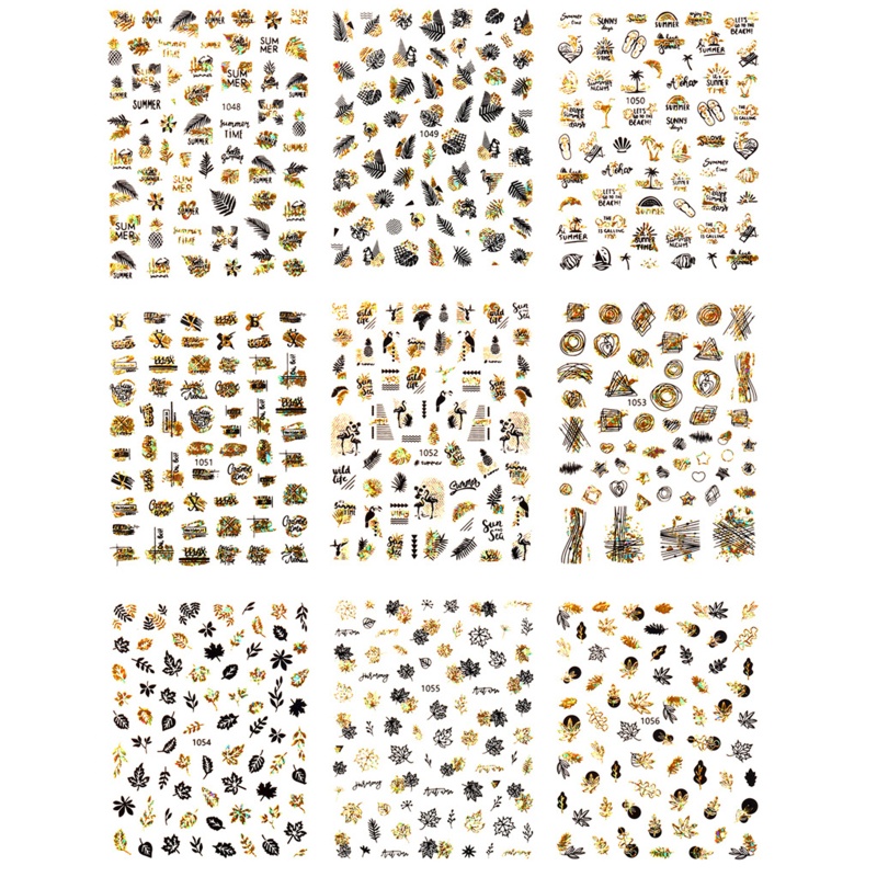 Set 9 Tấm Hình Dán Móng Tay Nghệ Thuật Nhiều Màu Sắc DIY