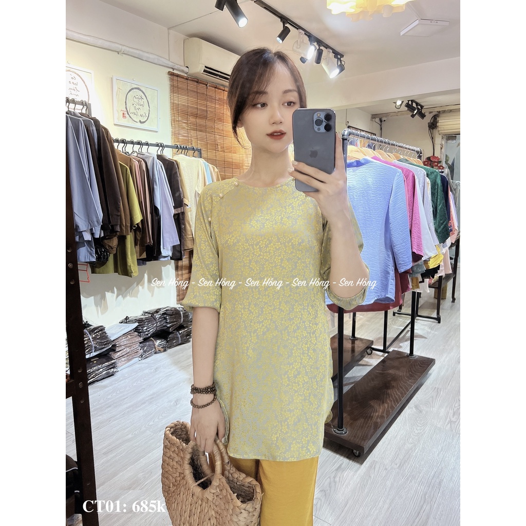 ❣️ ĐỒ LAM ĐI CHÙA GẤM THÁI TUẤN - Mẫu cách tân đính cúc ngọc sang chảnh # pháp phục quần áo Phật tử nữ cao cấp CT01
