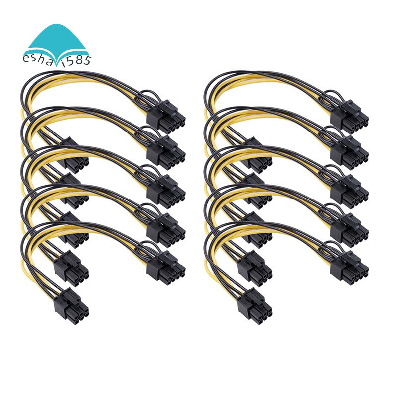Bộ 10 Dây Cáp Nối Dài Chuyển Đổi Nguồn Pci 6 Pin Sang 2x8 Pin (6 + 2) 9 Inch (10 Gói)