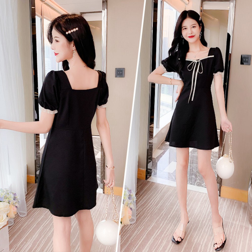 Váy nữ , váy đầm nữ thiết kế cổ vuông ngực thắt nơ , dáng váy ôm tay ngắn ATILA.SHOP | BigBuy360 - bigbuy360.vn