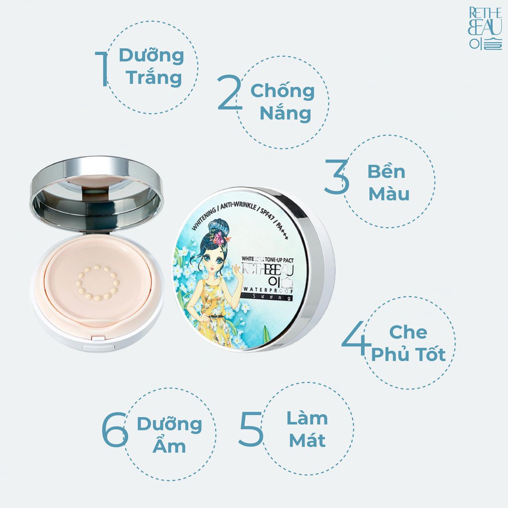 Phấn nước nâng tone trắng da 3in1 RETHEBEAU ISEUL - White Milk Tone Up Pact PICKO