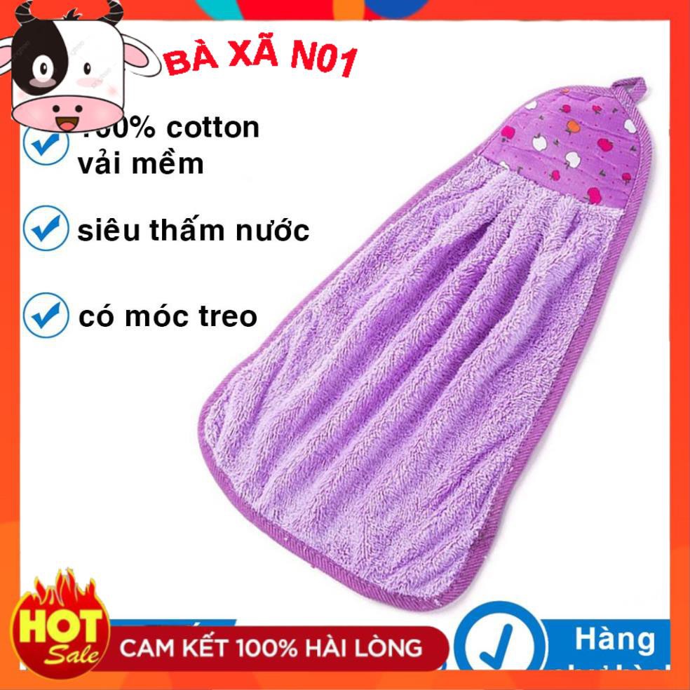 Khăn lau tay Living C K17, khăn lau tay nhà bếp đa năng siêu thấm 100% cotton lông mềm có móc treo