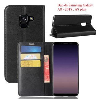 Bao da samsung galaxy a8 , a8 plus nắp gập may viền o+ cao cấp