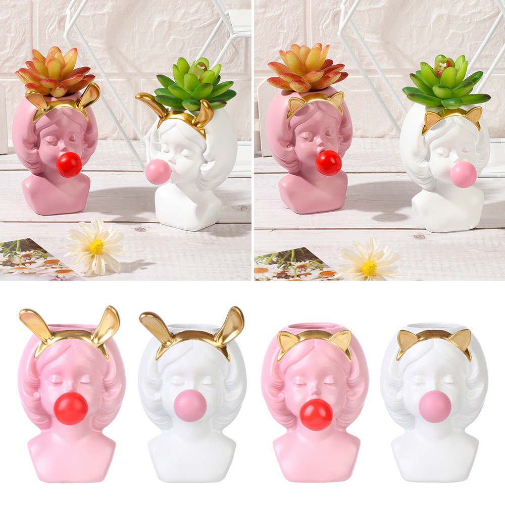 MIOSHOP Art Statue Resin Vases Pen Container Vase Statue Flower Bottle Modern Home Decoration Girl Statue Living Room Dry Vase Fleshy Plant Flowerpot