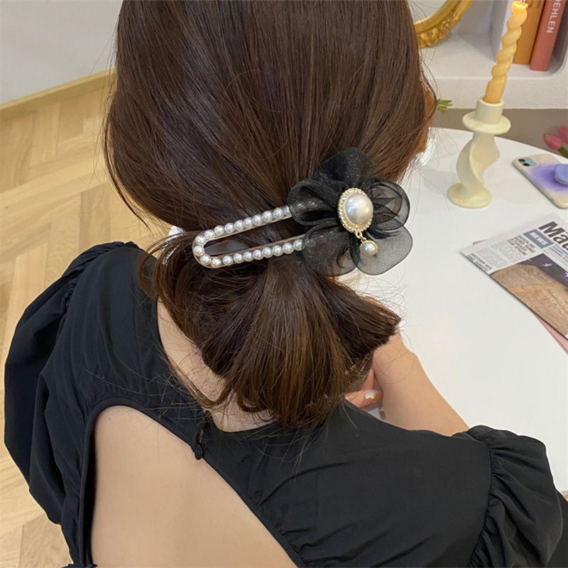 Kẹp Tóc Loại Dài Hạt Châu Nơ Von, Kẹp Tóc Mỏ Vịt