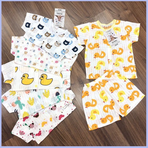 Combo 3 Bộ Cotton Giấy Ngắn tay Mặc Hè Cho Bé (2-14kg)