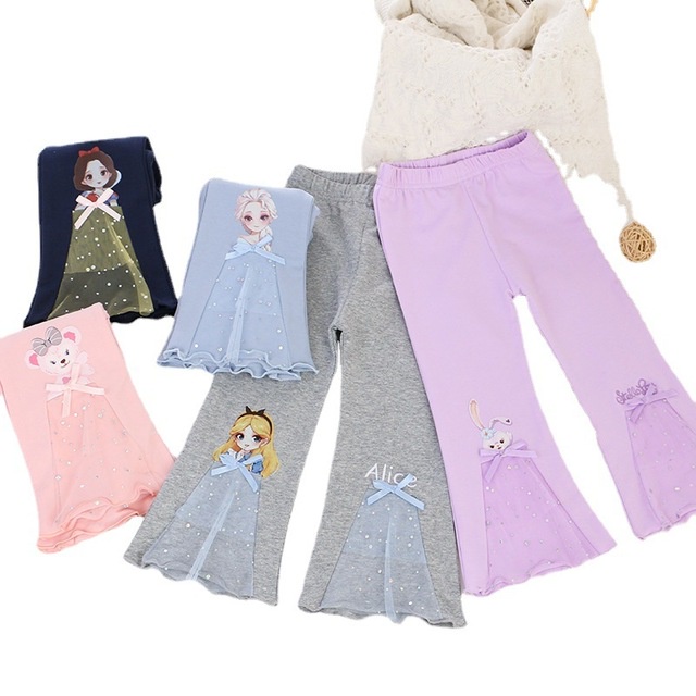 Quần Legging Dài Thu Đông Bé Gái Chất Cotton In Hình Elsa Hãng Richlai