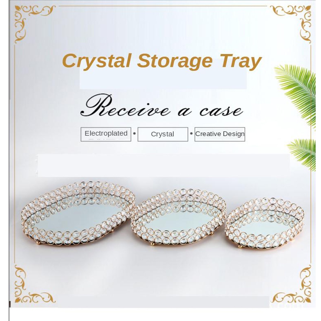 Khay Trang Trí Lọ Nước Hoa Mỹ Phẩm Tráng Gương Pha Lê Vanity