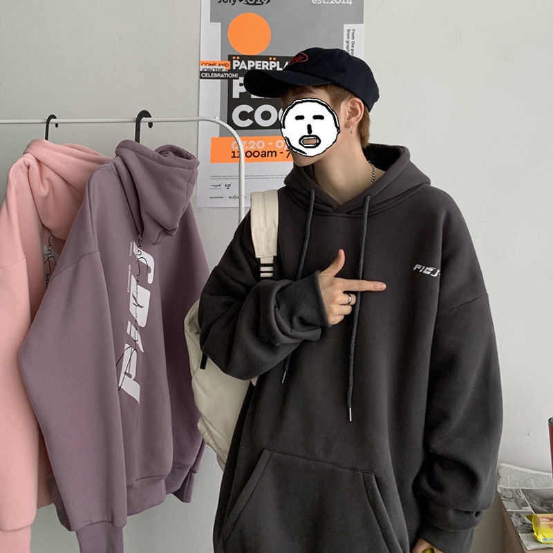 Áo hoodie lót nhung dày dặn dáng rộng thời trang mùa thu cho nam giới