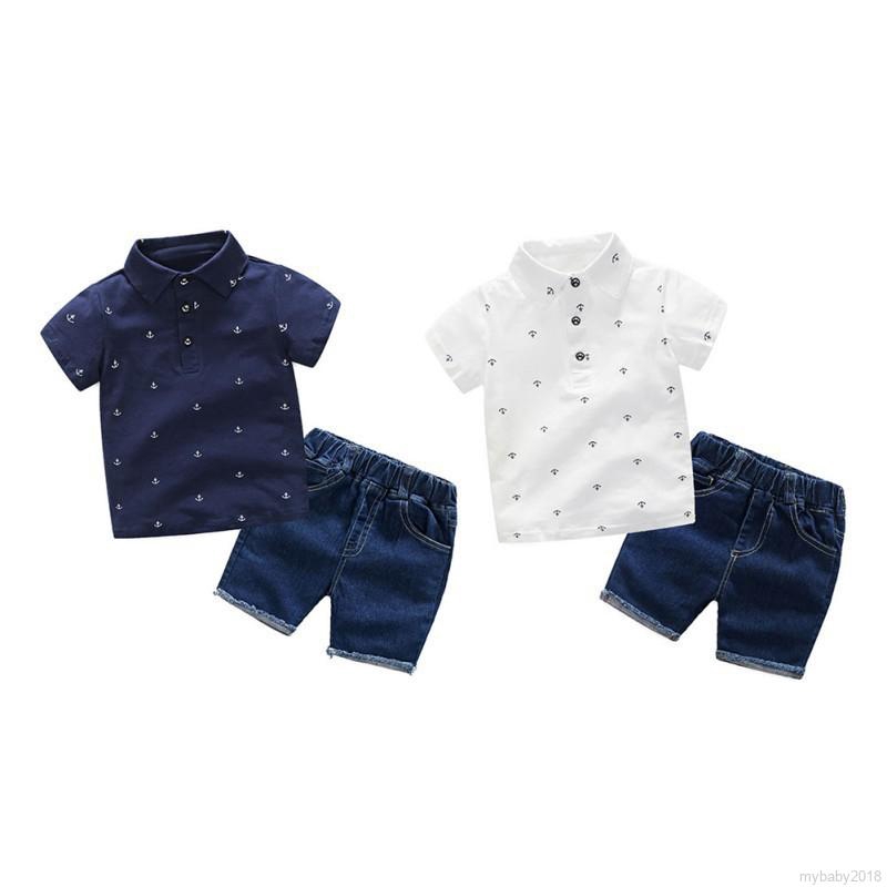 Set áo thun ngắn tay cổ tròn + Quần short jeans thời trang cho bé trai