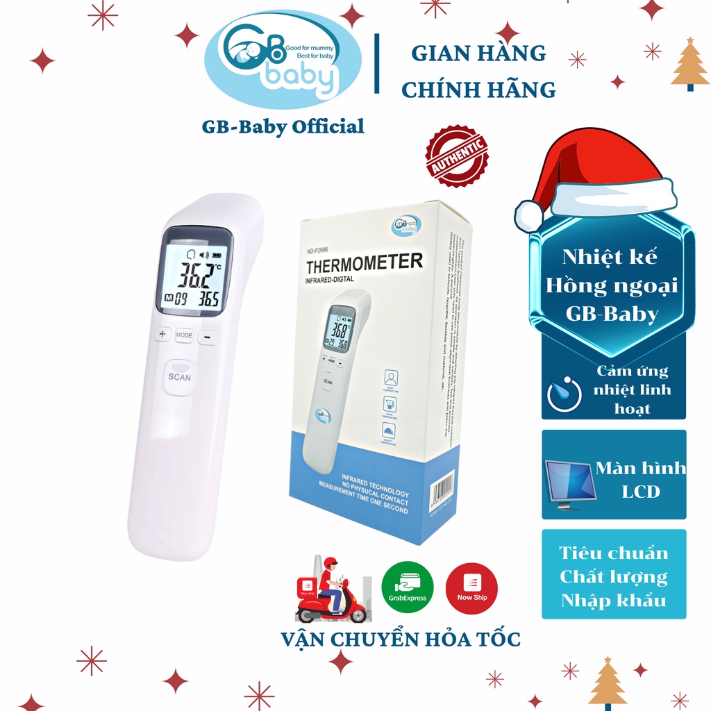 Nhiệt kế điện tử hồng ngoại cảm ứng GB-Baby đo trán đo sữa và môi trường