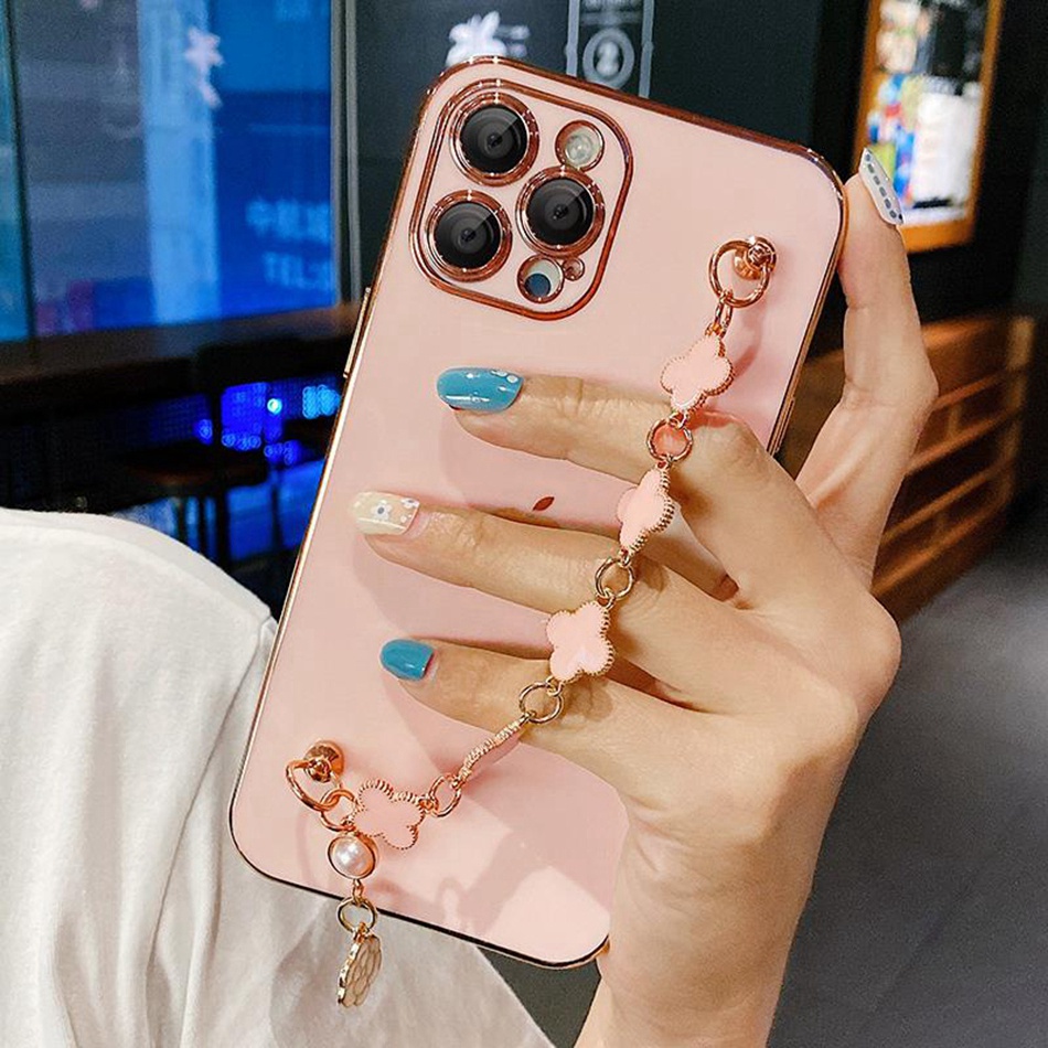 Ốp Điện Thoại Hình Vuông Có Dây Đeo Tay Sang Trọng Cho IPhone 11 12 13 14 Pro Max Mini 7 8 Plus X Xr Xs Max SE2020 11pro