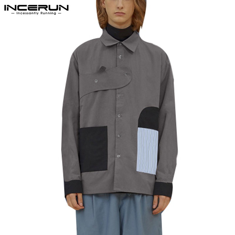 Áo Sơ Mi INCERUN Dài Tay Phối Màu Thời Trang Cho Nam Giới