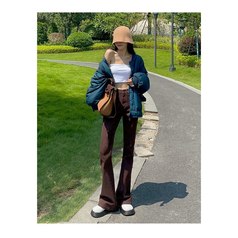 Quần Jean Ống Loe Lưng Cao Màu Nâu Thời Trang Thu Đông Hàng Mới 2022 Dành Cho Bạn Nữ