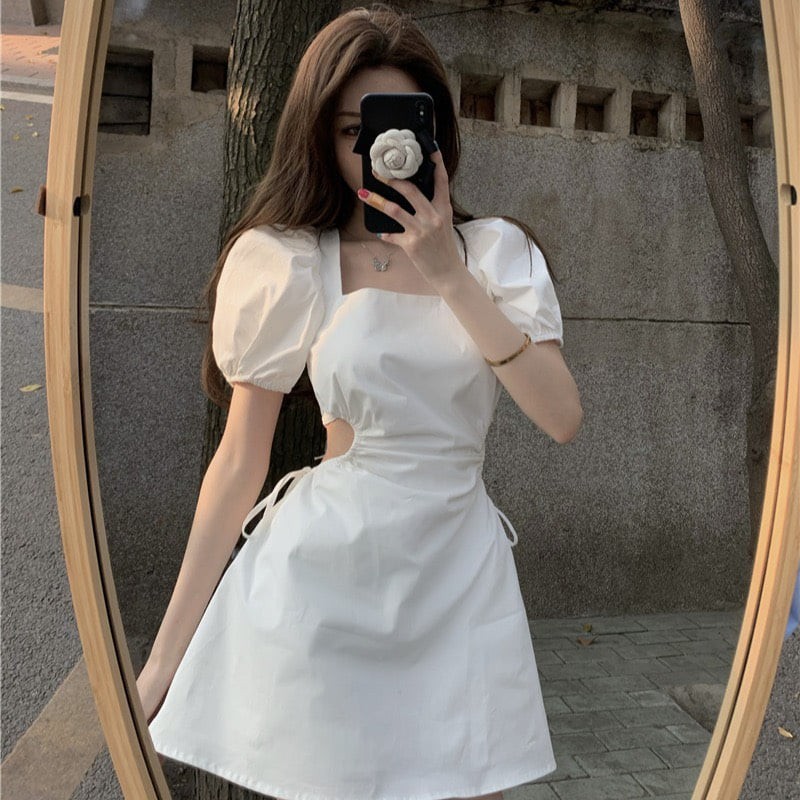 Váy hở lưng buộc dây sexy - Váy đầm nữ tư bồng buộc dây lưng khoét eo sexy tôn dáng freesize chất thô mát 3 màu | BigBuy360 - bigbuy360.vn