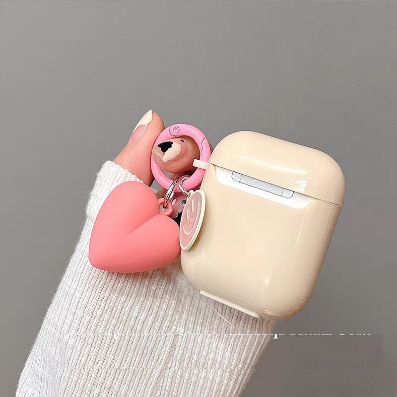 Vỏ Bảo Vệ Hộp Sạc Tai Nghe Bluetooth airpods 1/2 pro Bằng tpu Họa Tiết Trái Tim Màu Hồng Dễ Thương