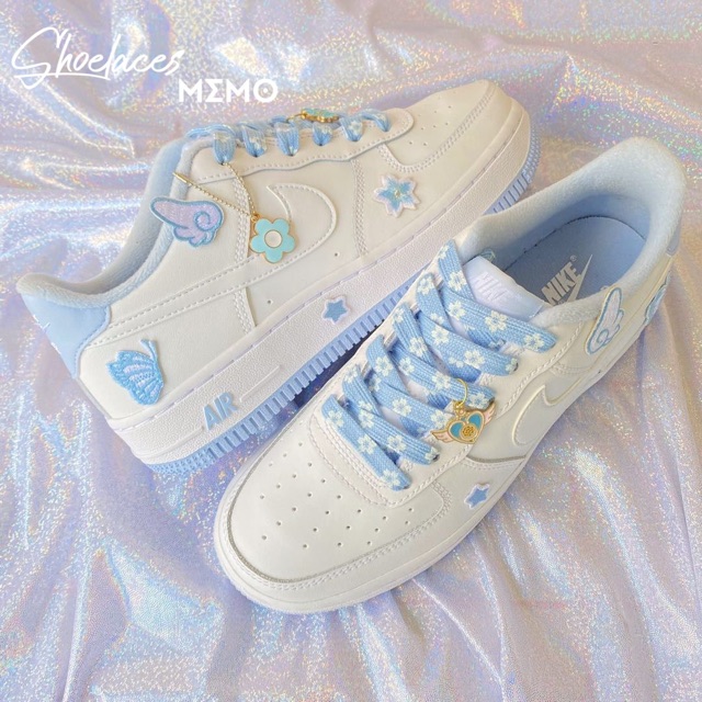 Combo Dây Giày Custom Nike AF1 AJ1Sakura Xanh Pastel-Hoa Anh Đào Mùa Xuân 2022