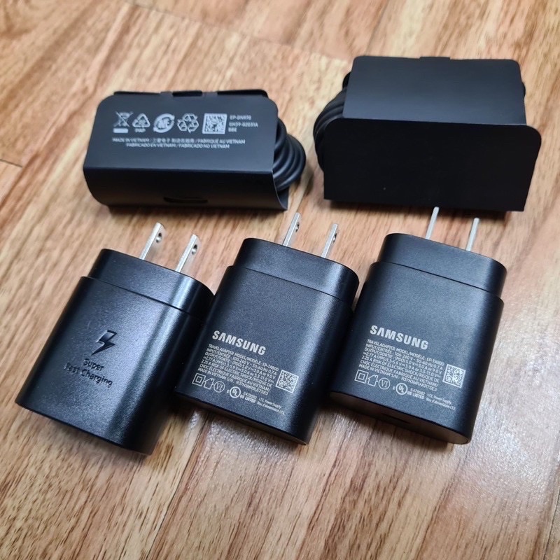 BỘ SẠC NHANH SAMSUNG 25W Zin Cổng TYPE C Theo máy Chân dẹt kèm cáp Type c to Type C cho S10,NOTE10,NOTE9/S10 Plus/Note10